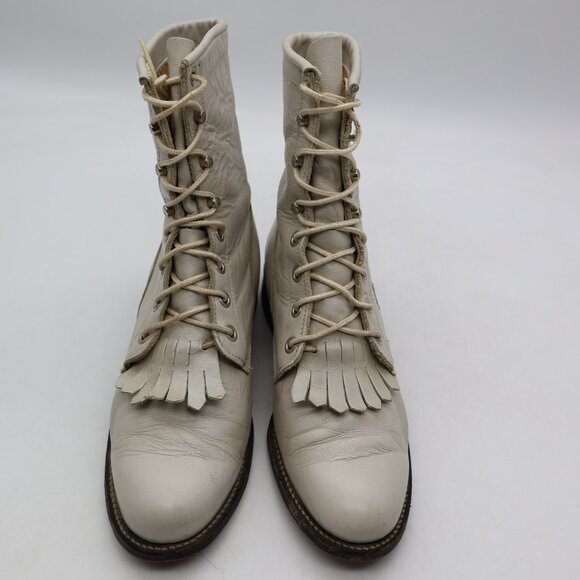 Justin Kiltie Roper Boots Women’s Size 6 B Pearl White Made in USA - Picture 2 of 11